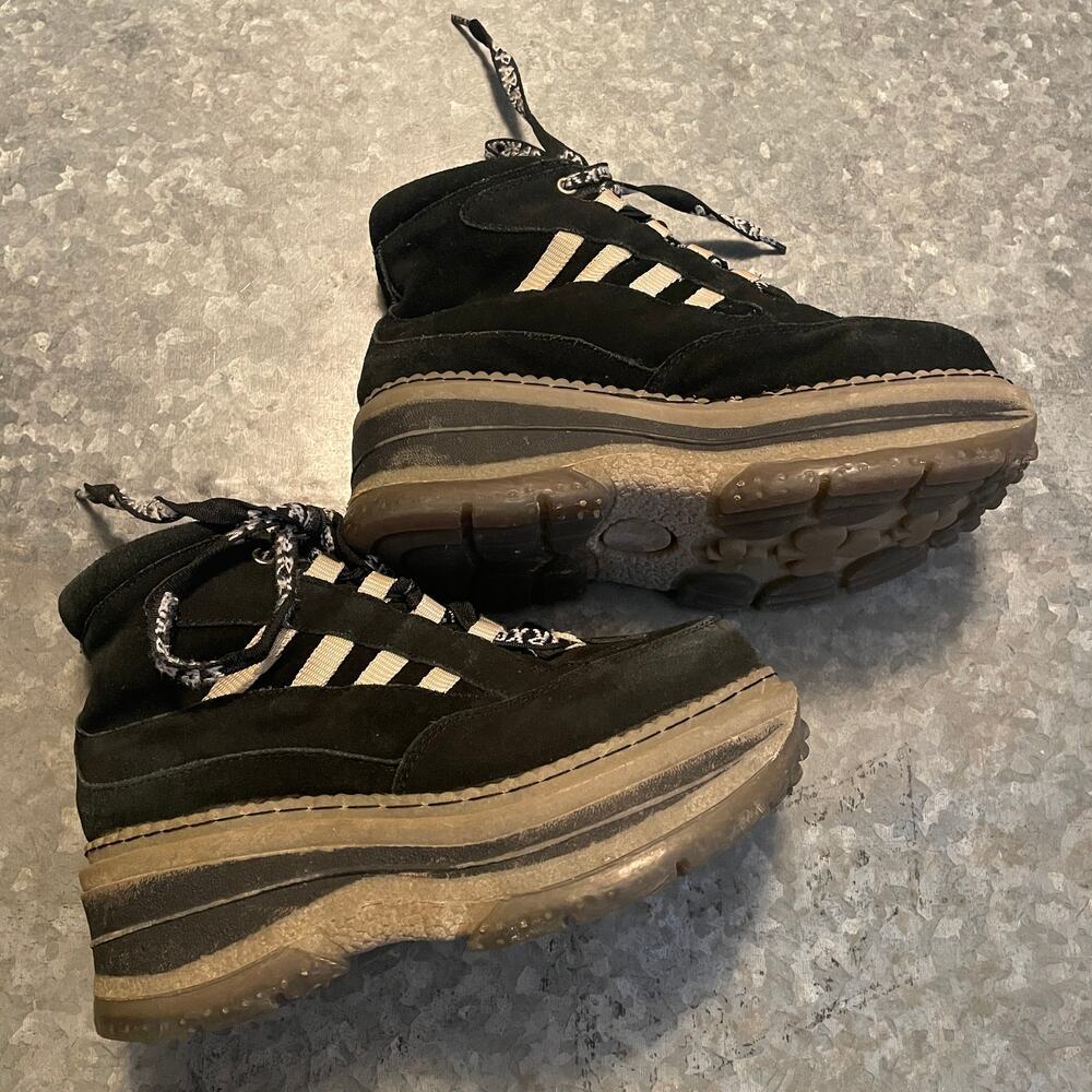 Vintage 90s SPARX Mega Platform Suede Sneakers Womens 8 Chunky Shoes Black Cyber - Picture 4 of 10